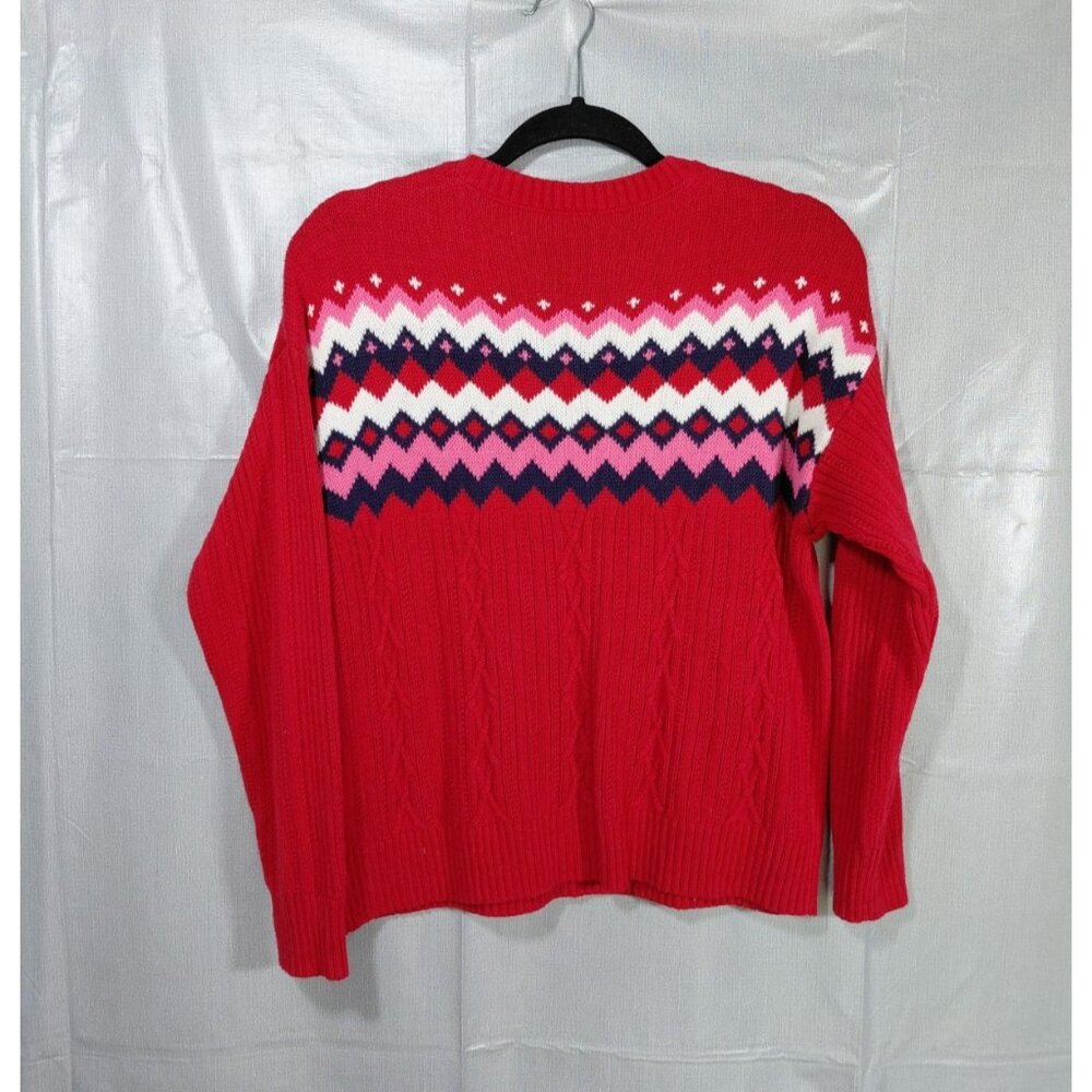 Chaps Fair Isle Cable Knit Sweater Top Med Pullover Crew Neck Soft Cozy Winter - Picture 2 of 10